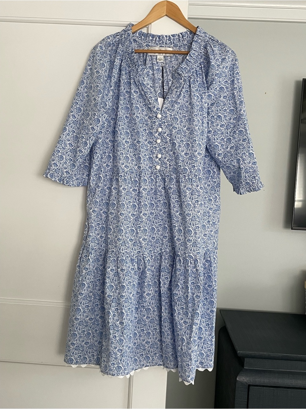 Blue Floral Button-Front Women’s Midi Dress
